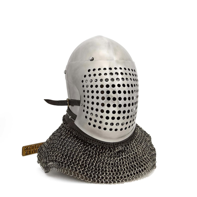 Bascinet Knight Helmet with Chainmail Coif — Buhurt view 8