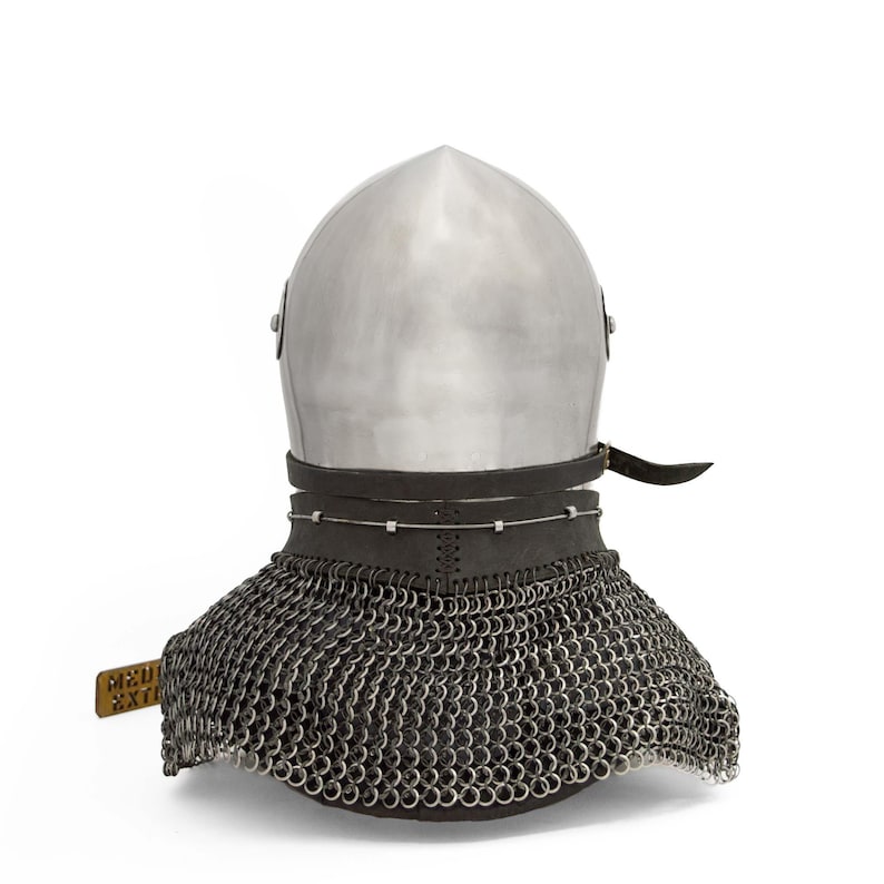 Bascinet Knight Helmet with Chainmail Coif — Buhurt view 10