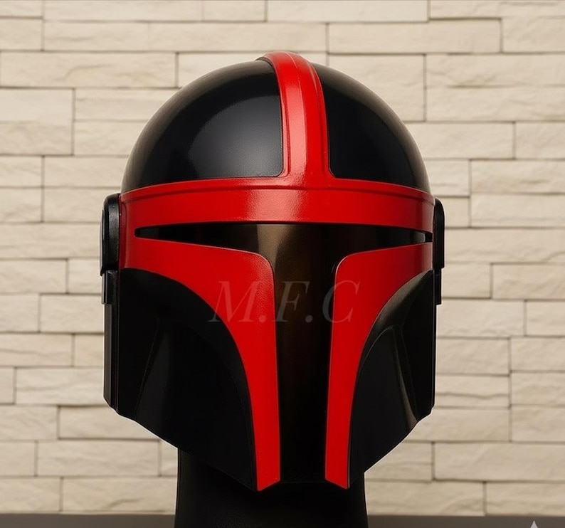 Black and Red Mandalorian Steel Helmet — Adult Cosplay view 7