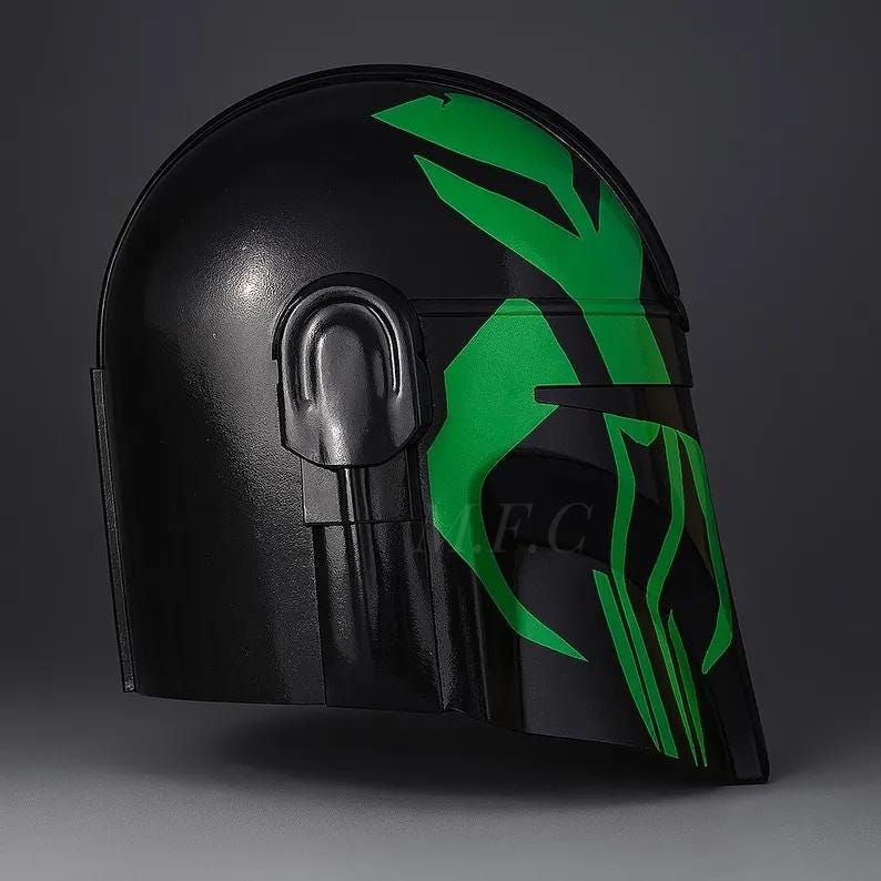 Beskar Steel Mandalorian Helmet — Black and Green view 4