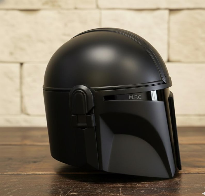 Sci-Fi Mandalorian Matte Black Helmet — Cosplay Prop view 7