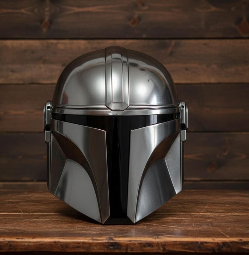 Mandalorian Helmet with Wooden Stand view 3