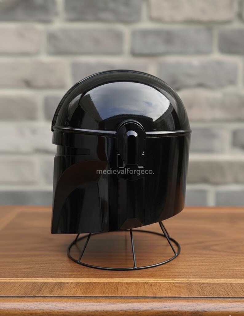 Mandalorian Black Helmet — Space Warrior Display view 2