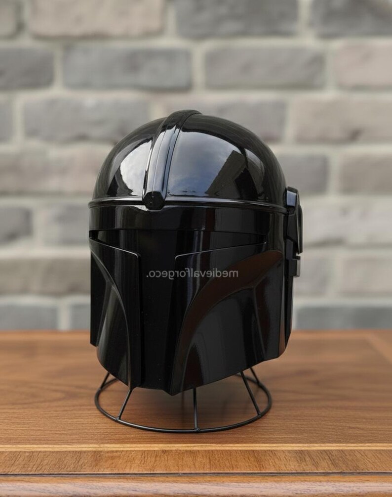 Mandalorian Black Helmet — Space Warrior Display view 3