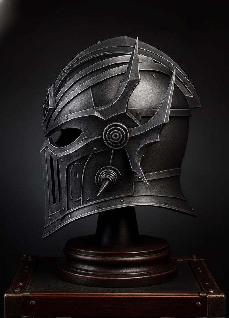 Dark Spiked Fantasy Warrior Helmet — High Detail Display view 3