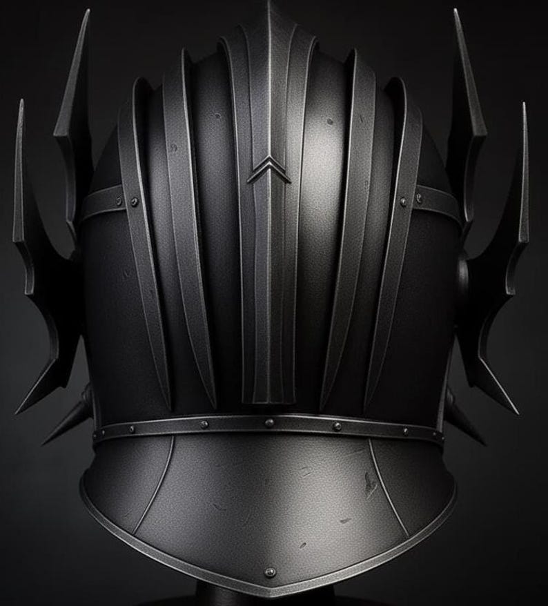 Dark Spiked Fantasy Warrior Helmet — High Detail Display view 4