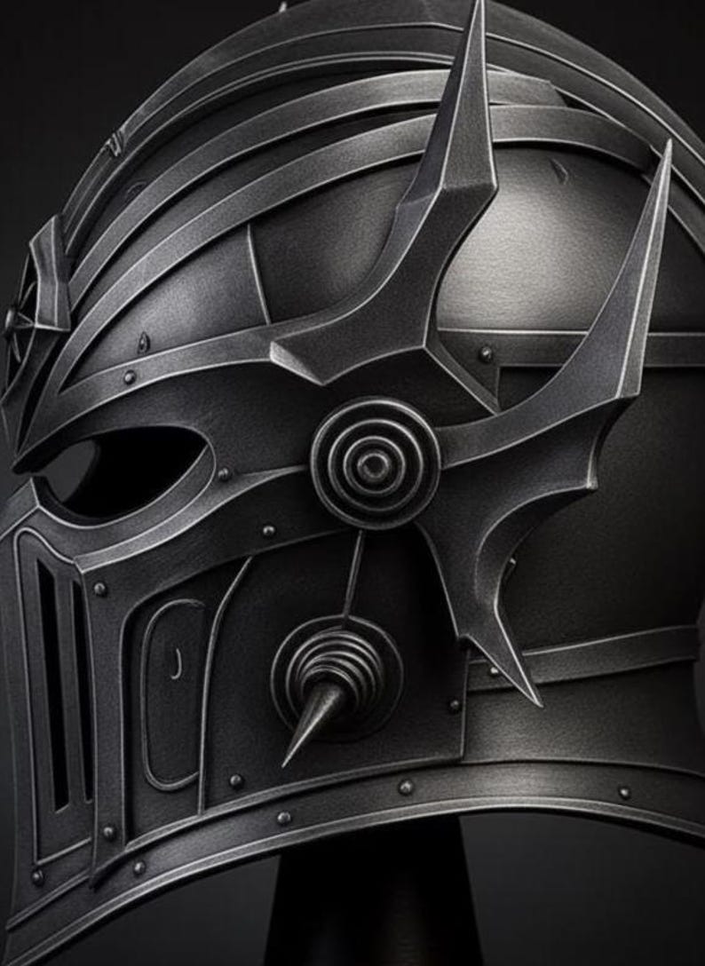 Dark Spiked Fantasy Warrior Helmet — High Detail Display view 5