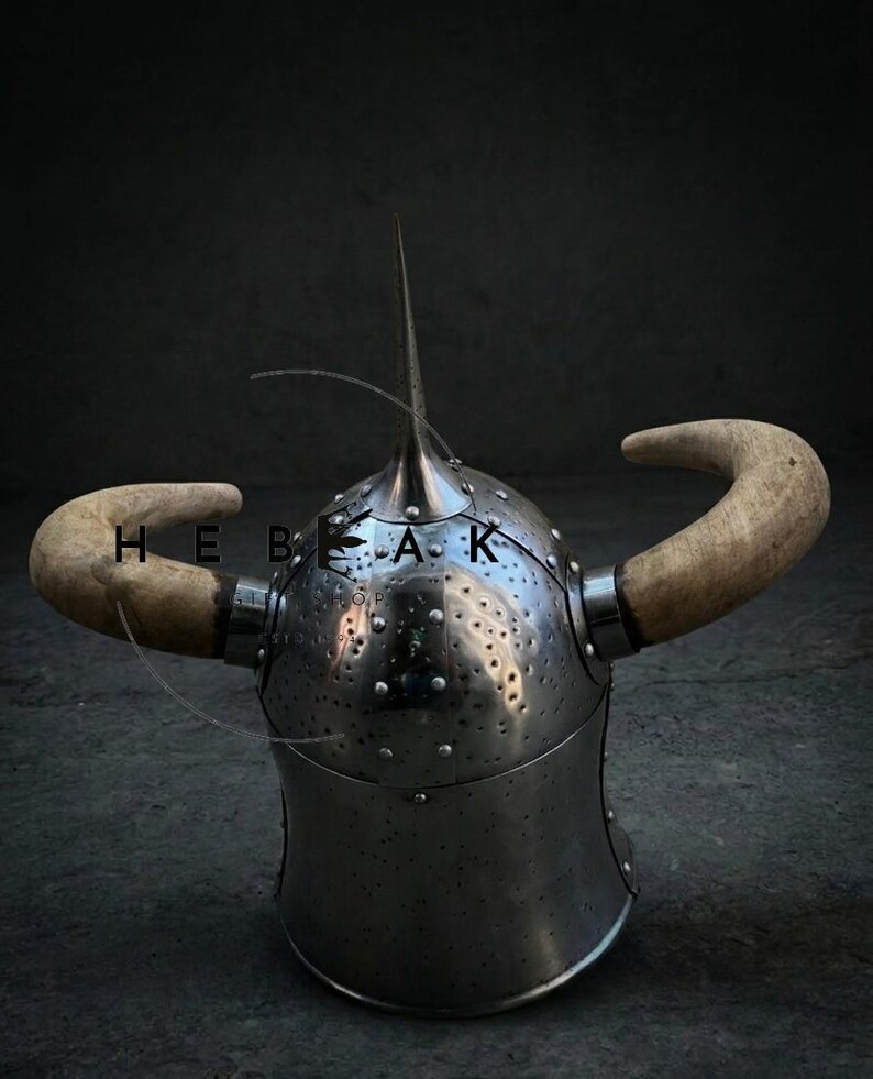 Steel Death Dealer Helmet — Medieval Horned Fantasy Display view 3