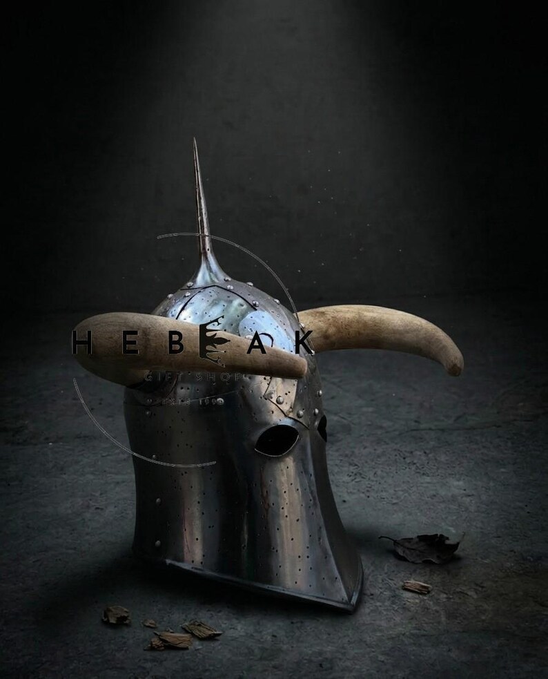 Steel Death Dealer Helmet — Medieval Horned Fantasy Display view 5