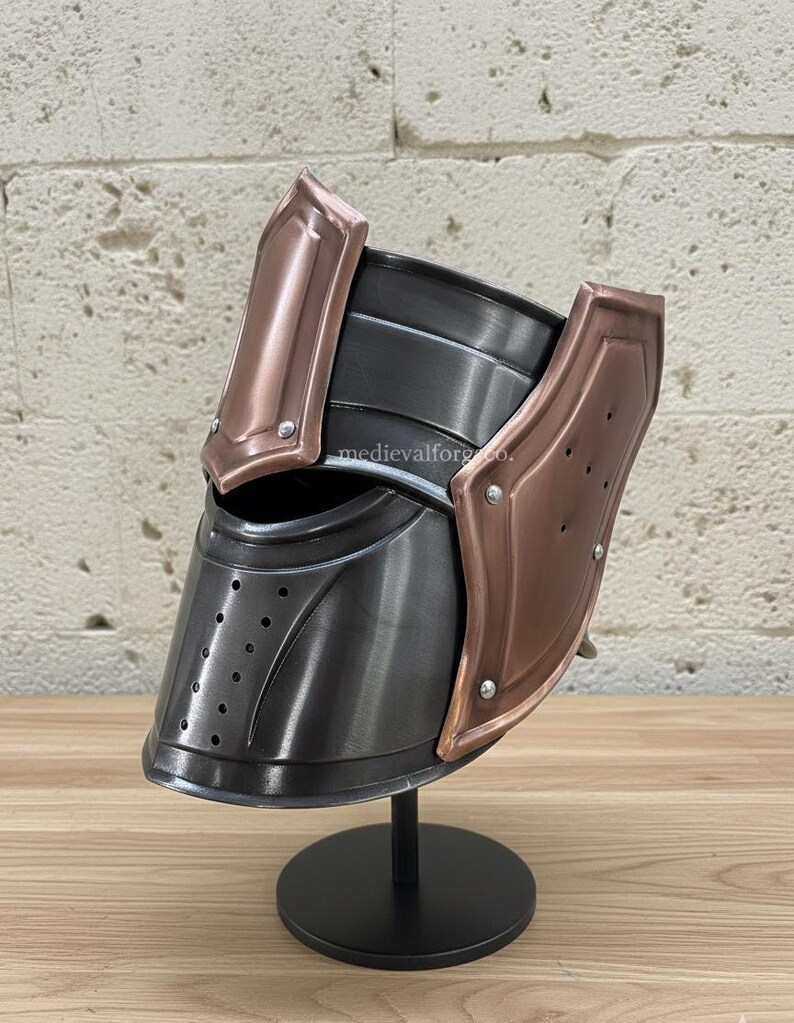 Iron Warden Copper Visor Helmet — Medieval Knight view 4