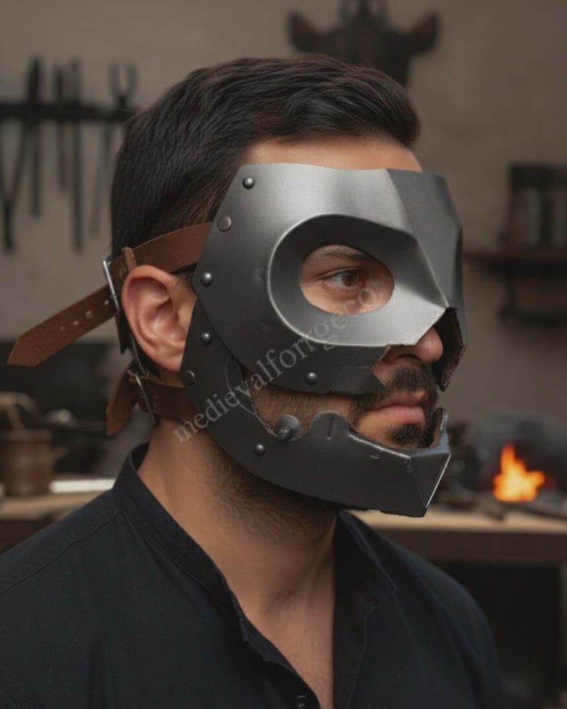 Medieval LARP Face Mask — Adjustable Armored Steel view 7