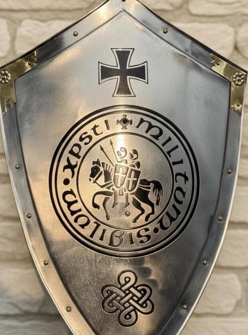 Templar Knight Heater Shield with Medieval Crusader LARP Display view 3