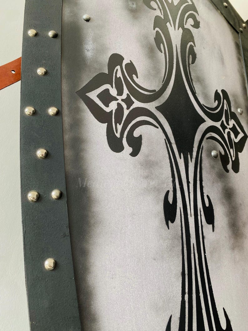 Handmade Gothic Knight Shield with Crusader Black Cross LARP view 5