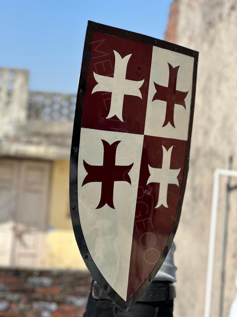 Medieval Templar Knight Shield with Handmade Steel Crusader Wall Décor view 4