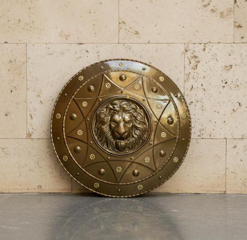 Lion Head Decorative Medieval Wall Shield with Royal Warrior view 2