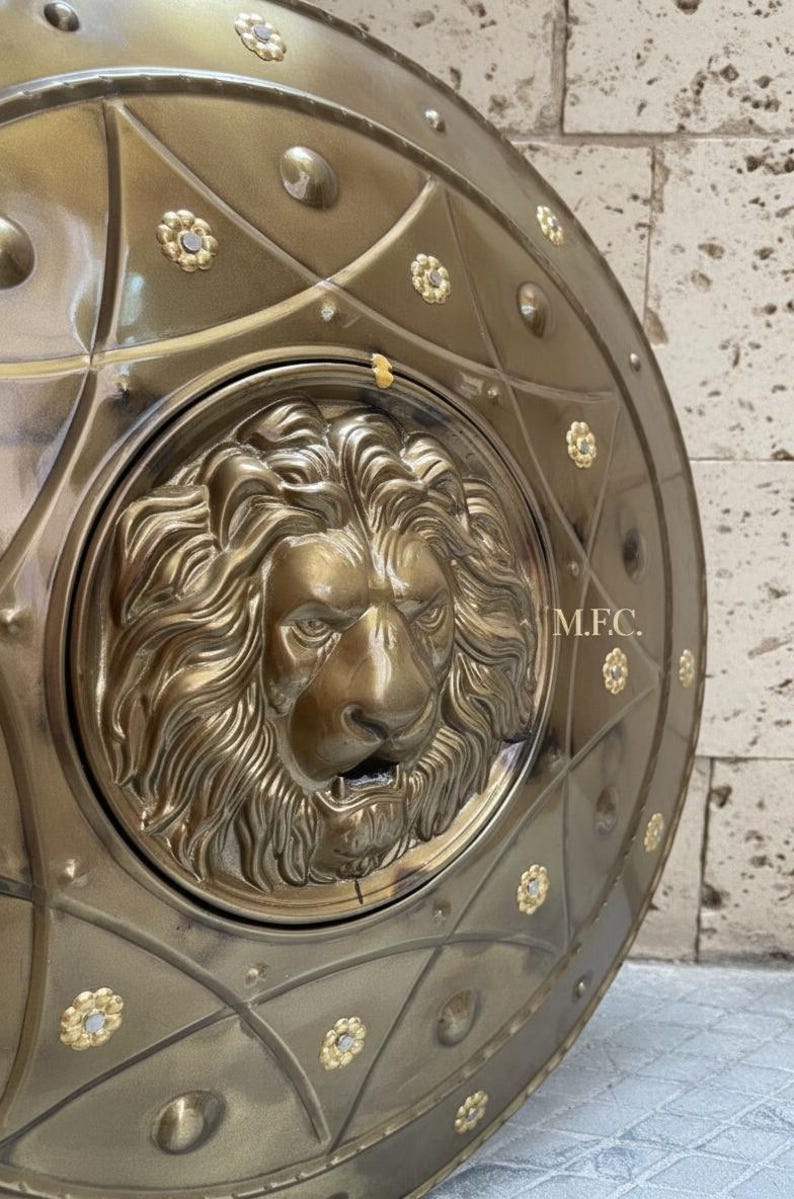 Lion Head Decorative Medieval Wall Shield with Royal Warrior view 3