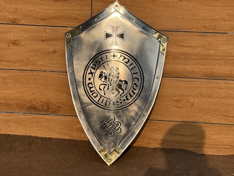 Templar Shield with Battle Knight Crusader Medieval Heater view 2