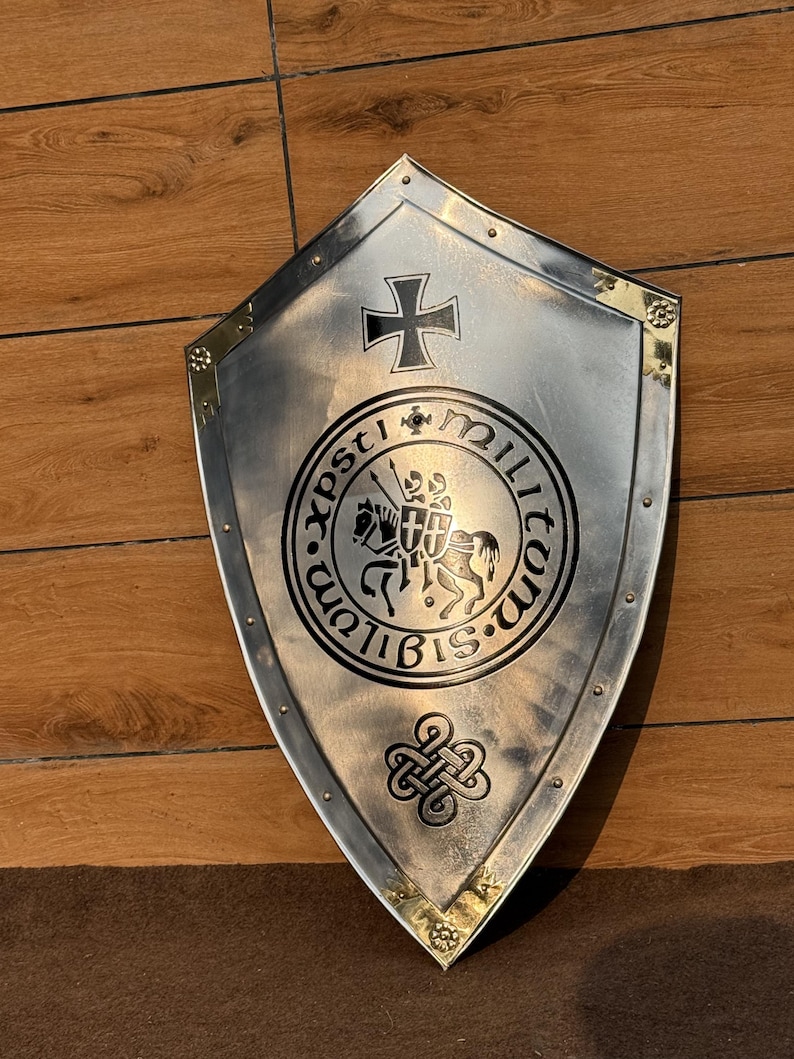 Templar Shield with Battle Knight Crusader Medieval Heater view 5