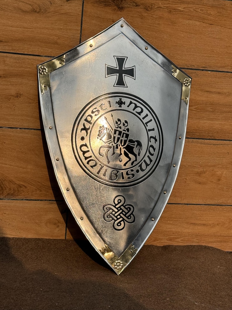Templar Shield with Battle Knight Crusader Medieval Heater view 6