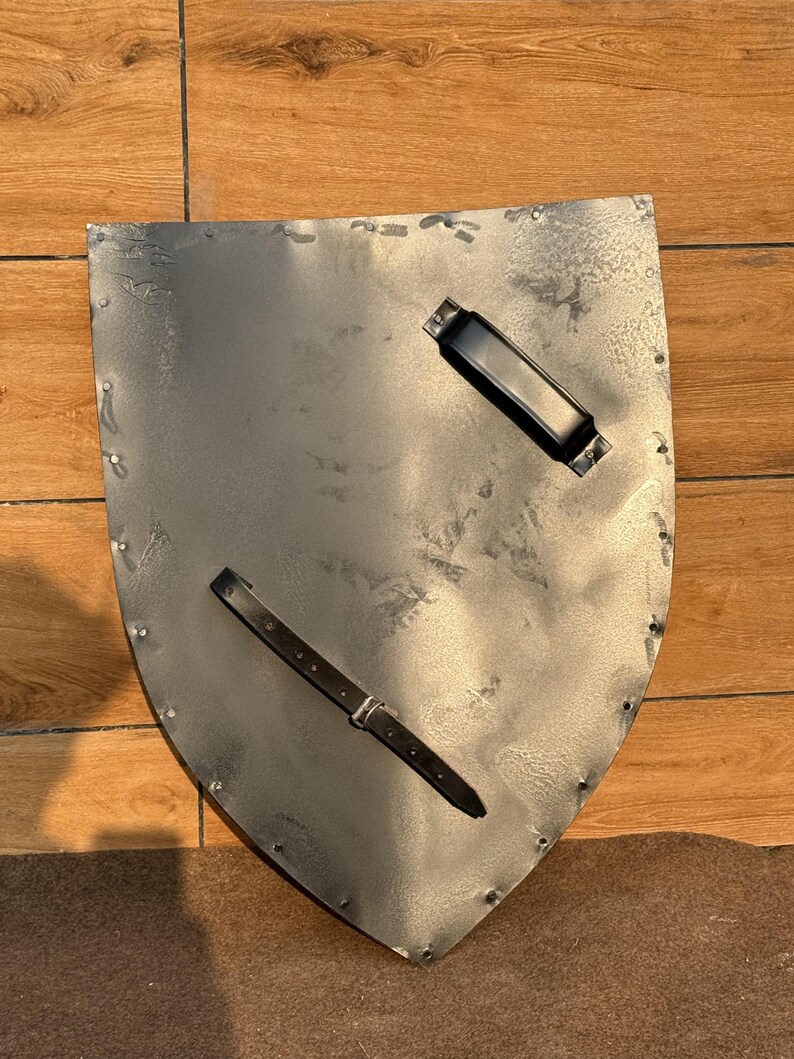 Red Crusader Steel Shield with Medieval Knight Battle view 4