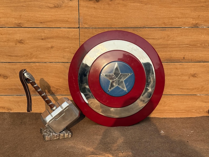 Steel Captain America Shield & Thor Hammer with Avengers Endgame Set view 8