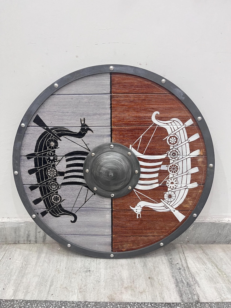 Medieval Viking Wooden Round Shield with Cosplay Wall Décor view 5
