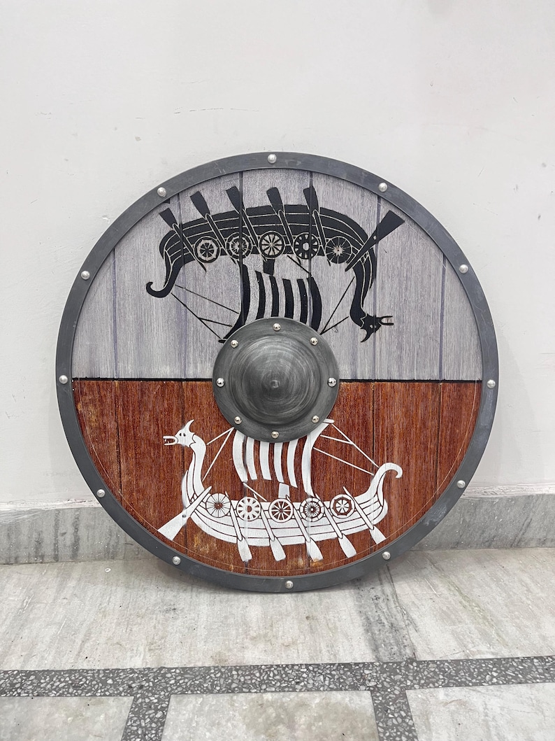 Medieval Viking Wooden Round Shield with Cosplay Wall Décor view 6