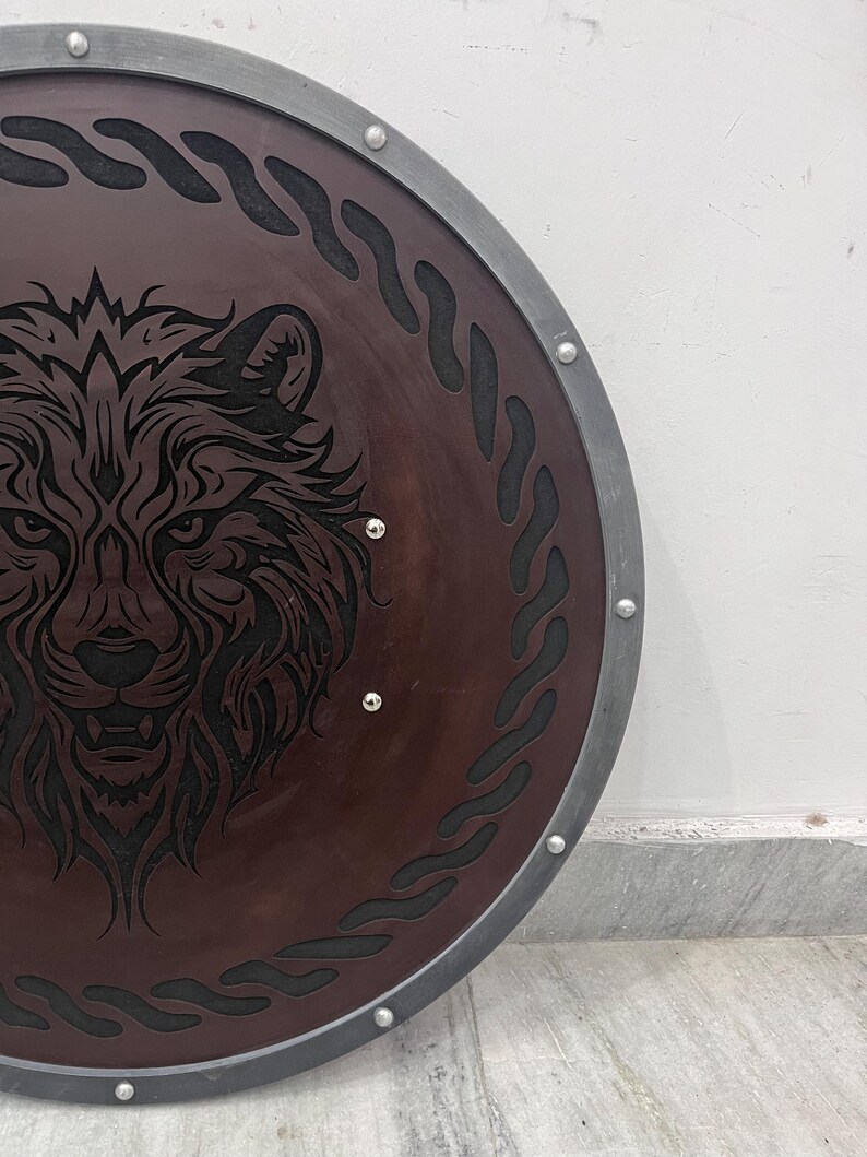 Medieval Viking Wooden Round Shield with Norse Design view 7