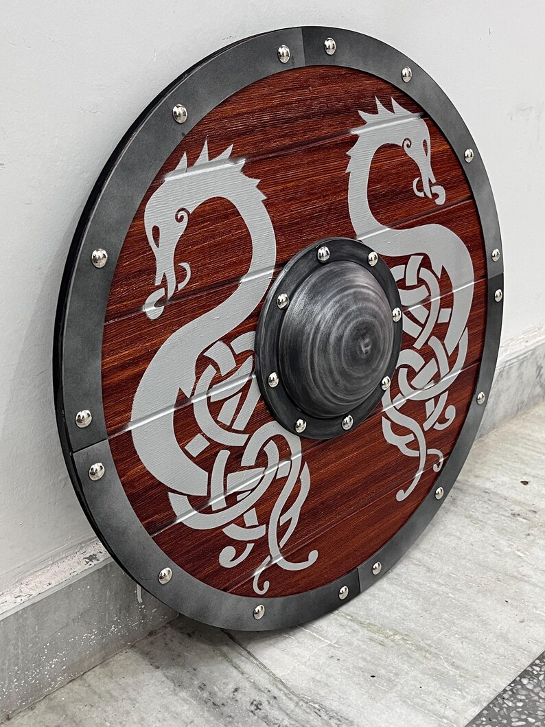 Medieval Viking Wooden Round Shield with LARP Collectors view 5
