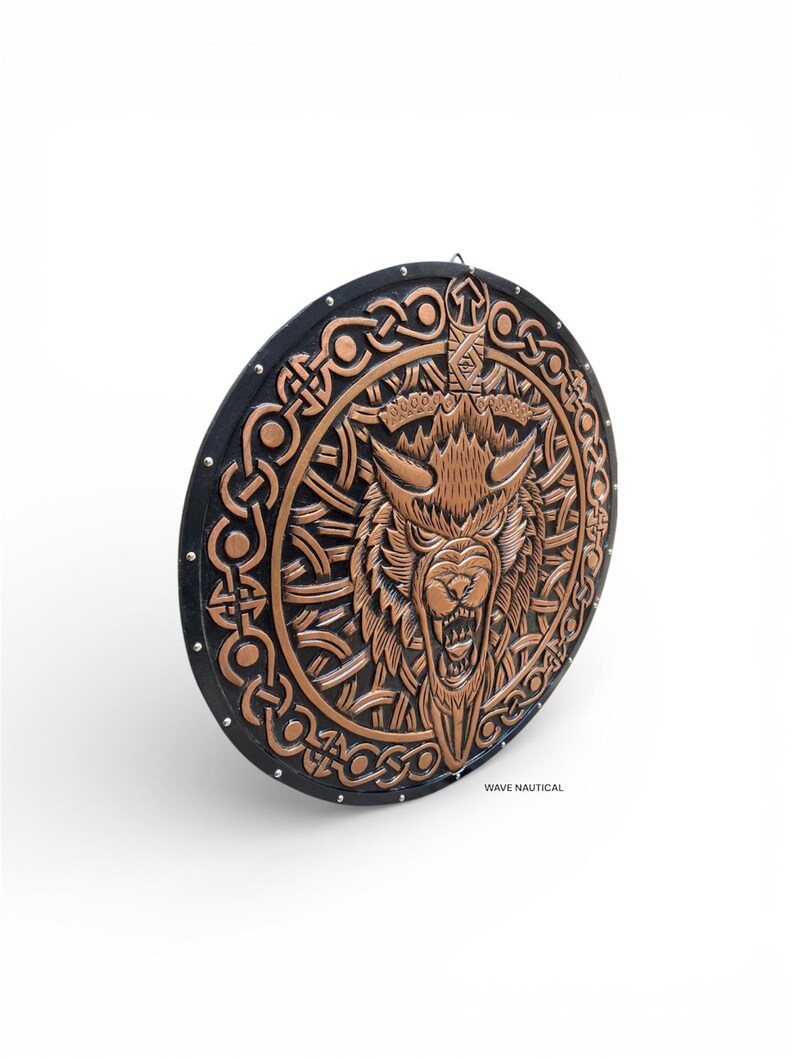 Medieval Viking Wooden Round Shield with Dragon Motif view 2