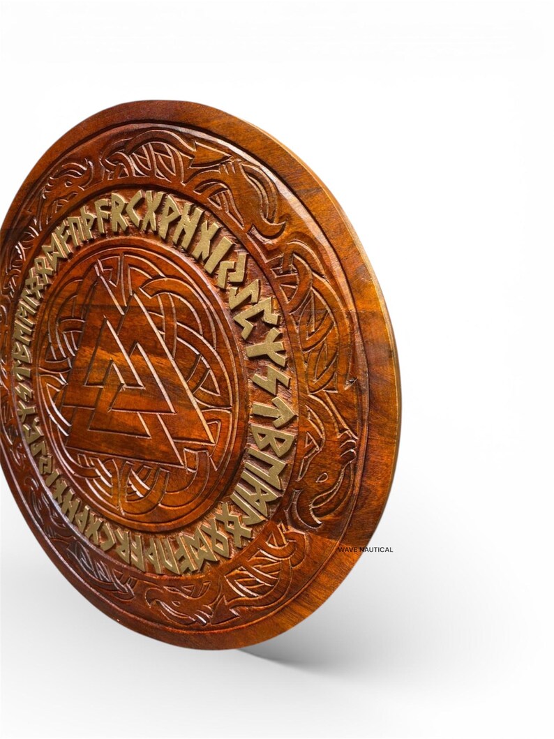 Medieval Viking Wooden Round Shield with Classic Norse view 4