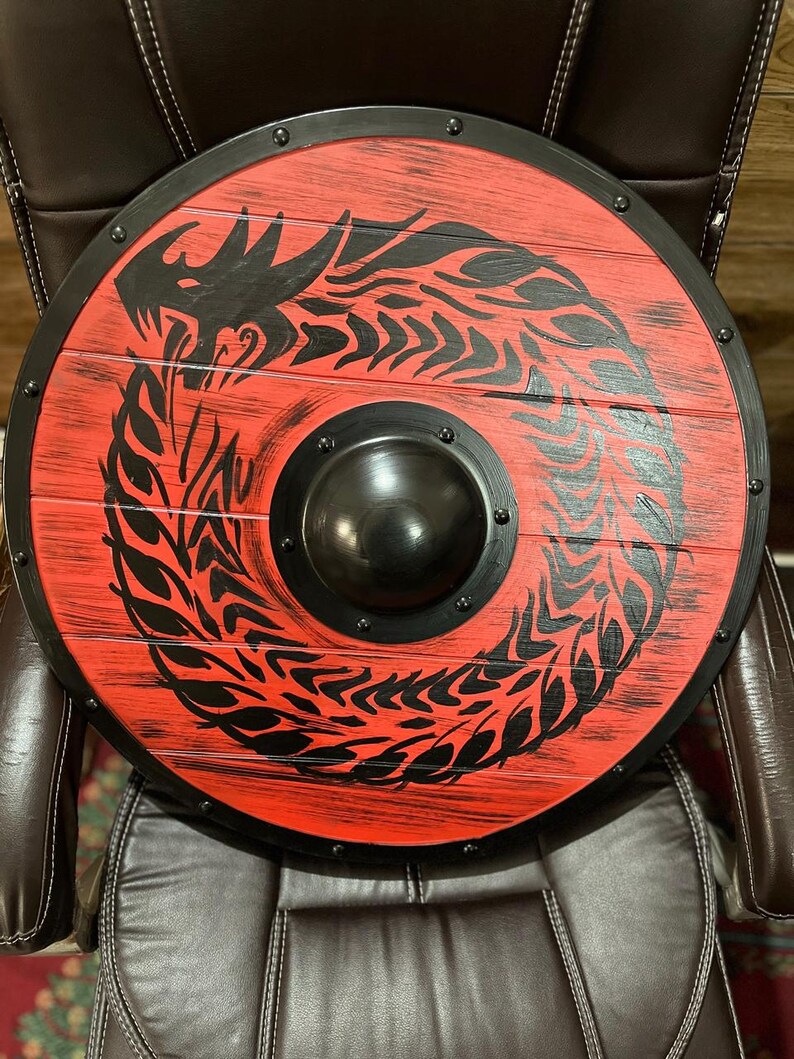 Medieval Viking Wolf Wooden Shield with Norse Wall Décor view 6