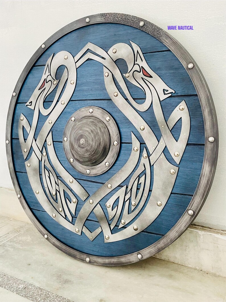 Medieval Viking Wolf Wooden Shield with Norse Wall Décor view 8