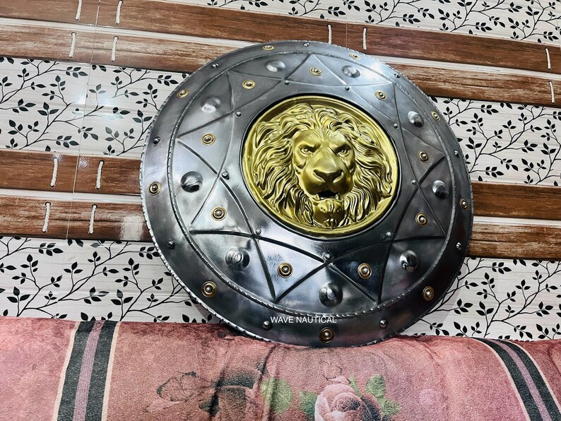 Medieval Antique Lion War Shield with Ancient Greek Round view 4
