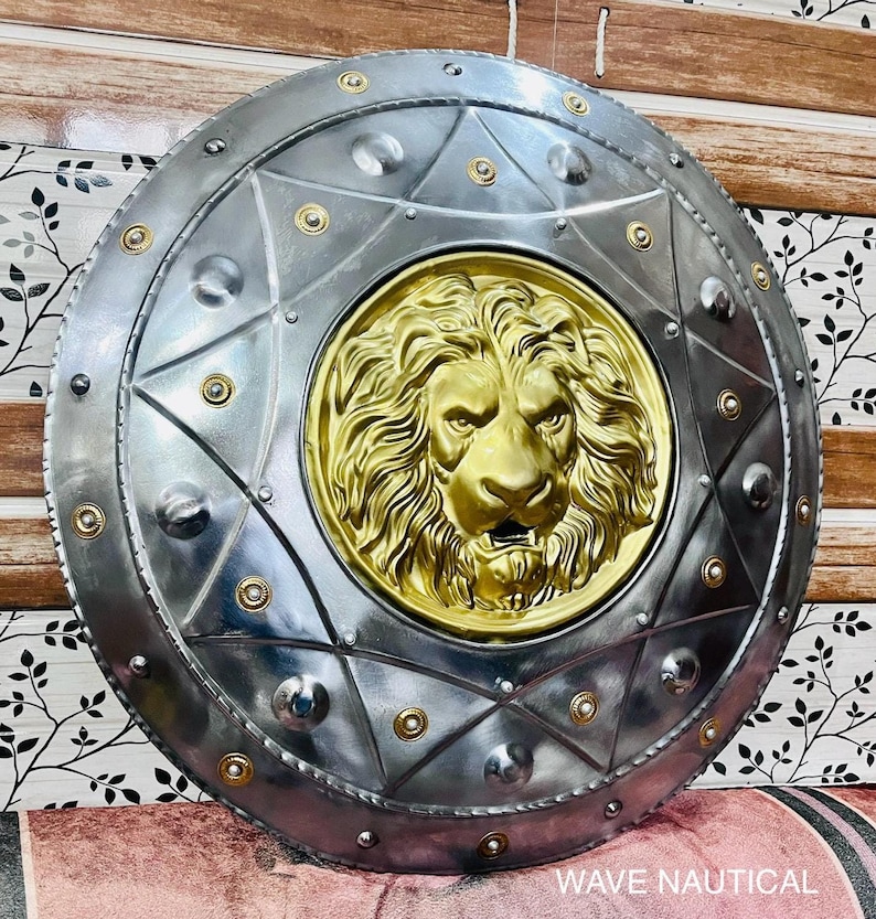 Medieval Antique Lion War Shield with Ancient Greek Round view 7