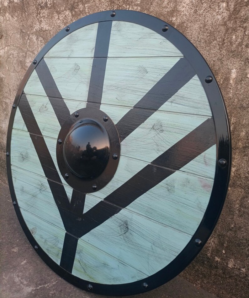 Medieval Viking Wooden Shield with Battle-Ready Wall Décor view 2