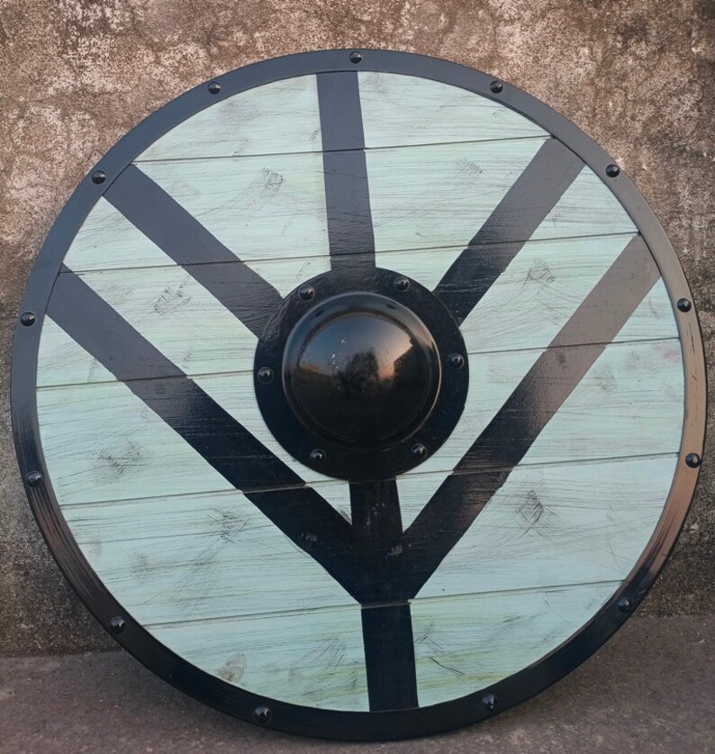 Medieval Viking Wooden Shield with Battle-Ready Wall Décor view 3