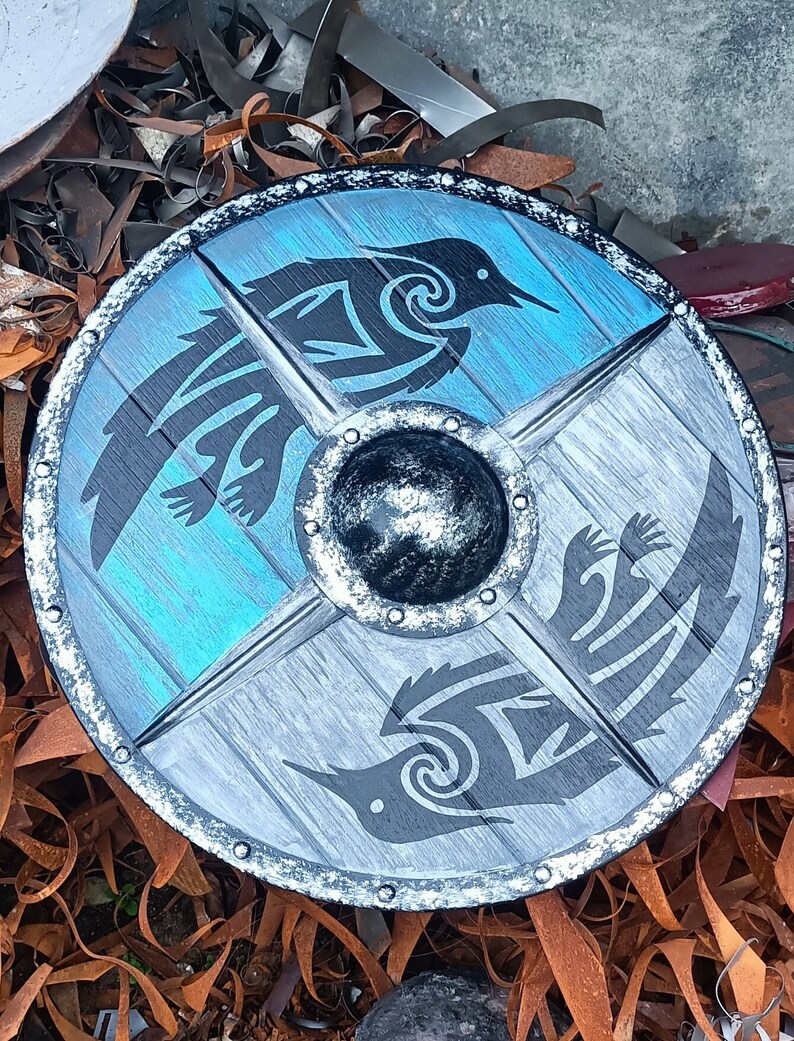 Viking Valhalla Raven Wooden Shield with Medieval Battle Ready view 3