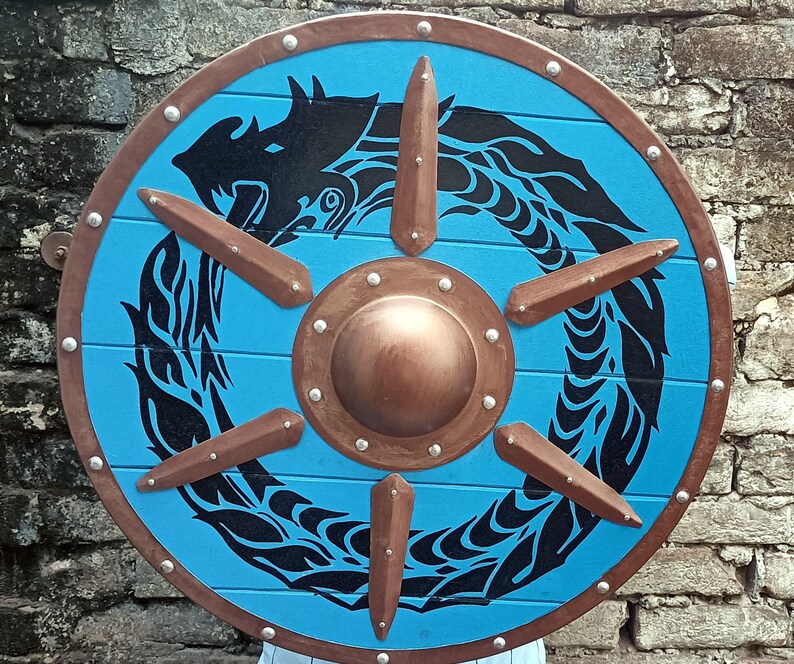 Viking Dragon Shield with Medieval Round Wooden Wall Décor view 3