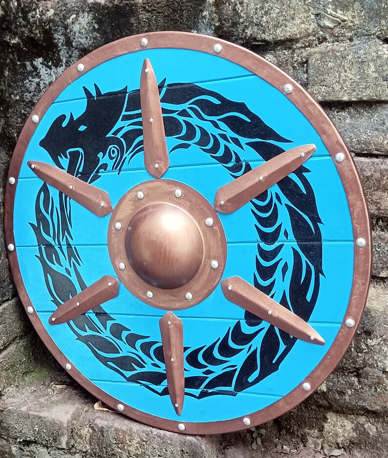 Viking Dragon Shield with Medieval Round Wooden Wall Décor view 4