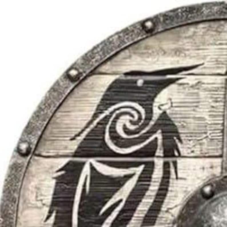 Handcrafted Viking Shield with Blue & White Dragon, Steel Boss view 10