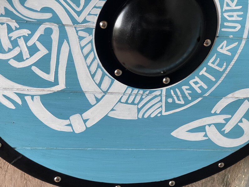 Viking Round Shield with Blue Dragon Design Wood with Metal Boss view 4