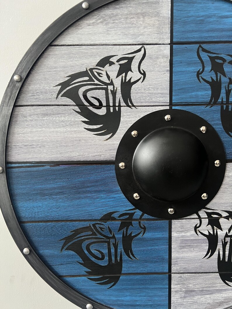 Handcrafted Viking Wolf Shield with Norse LARP Cosplay Prop view 3