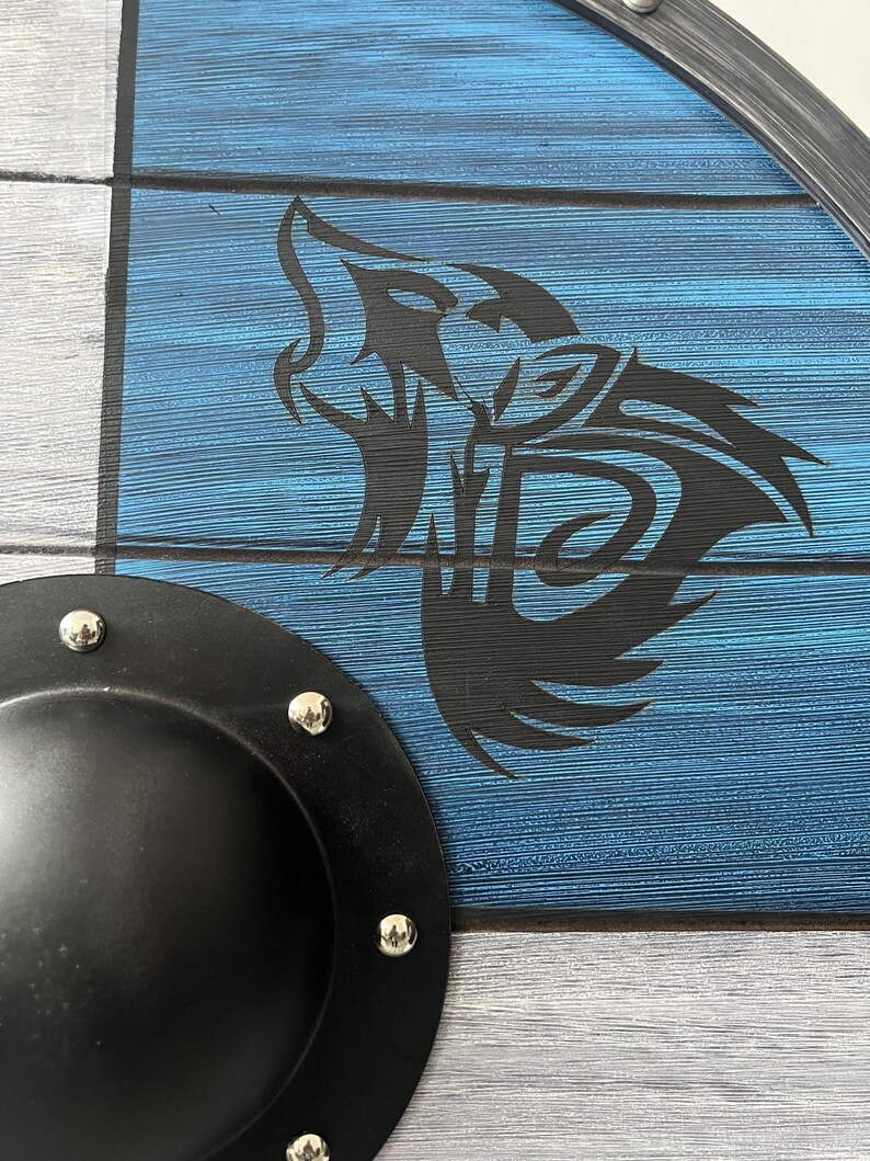 Handcrafted Viking Wolf Shield with Norse LARP Cosplay Prop view 4