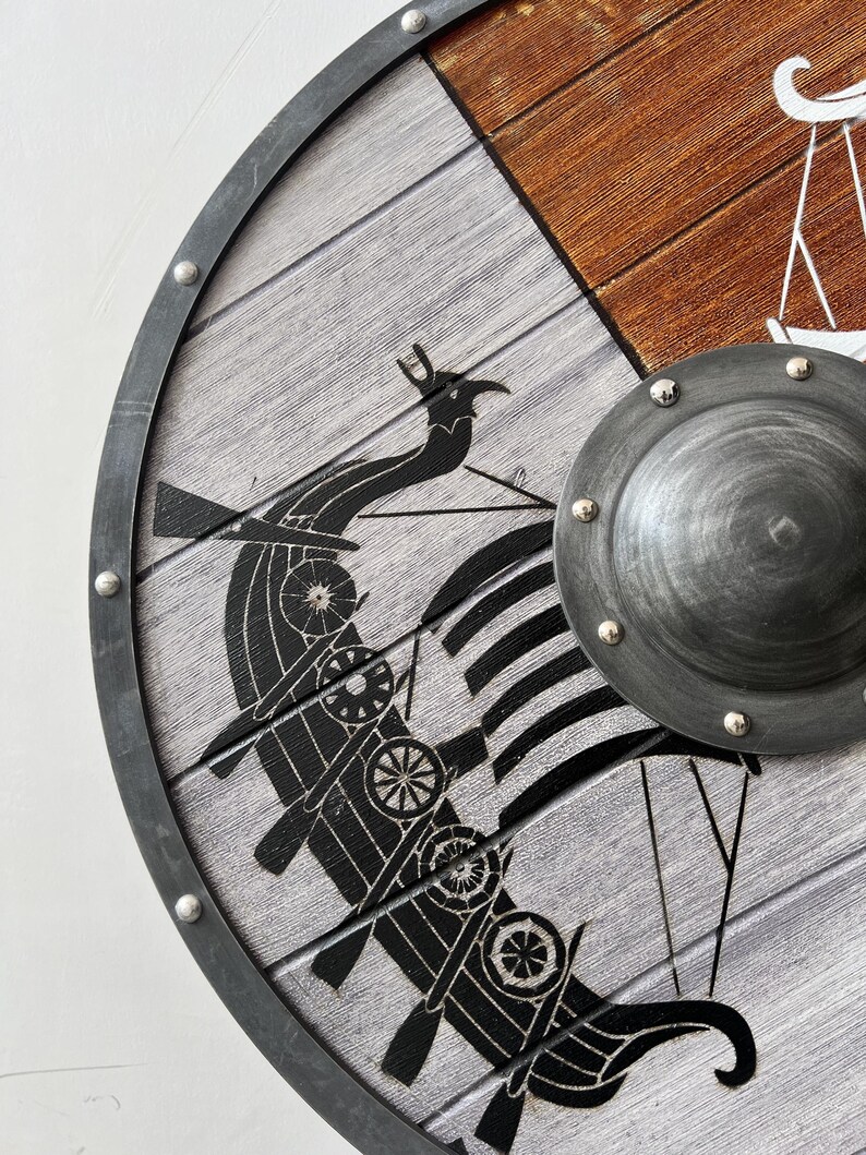 Viking Wooden Dragon Shield with Battle Shield with Steel Boss view 2