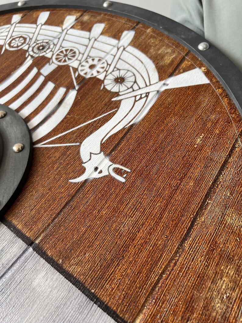Viking Wooden Dragon Shield with Battle Shield with Steel Boss view 4