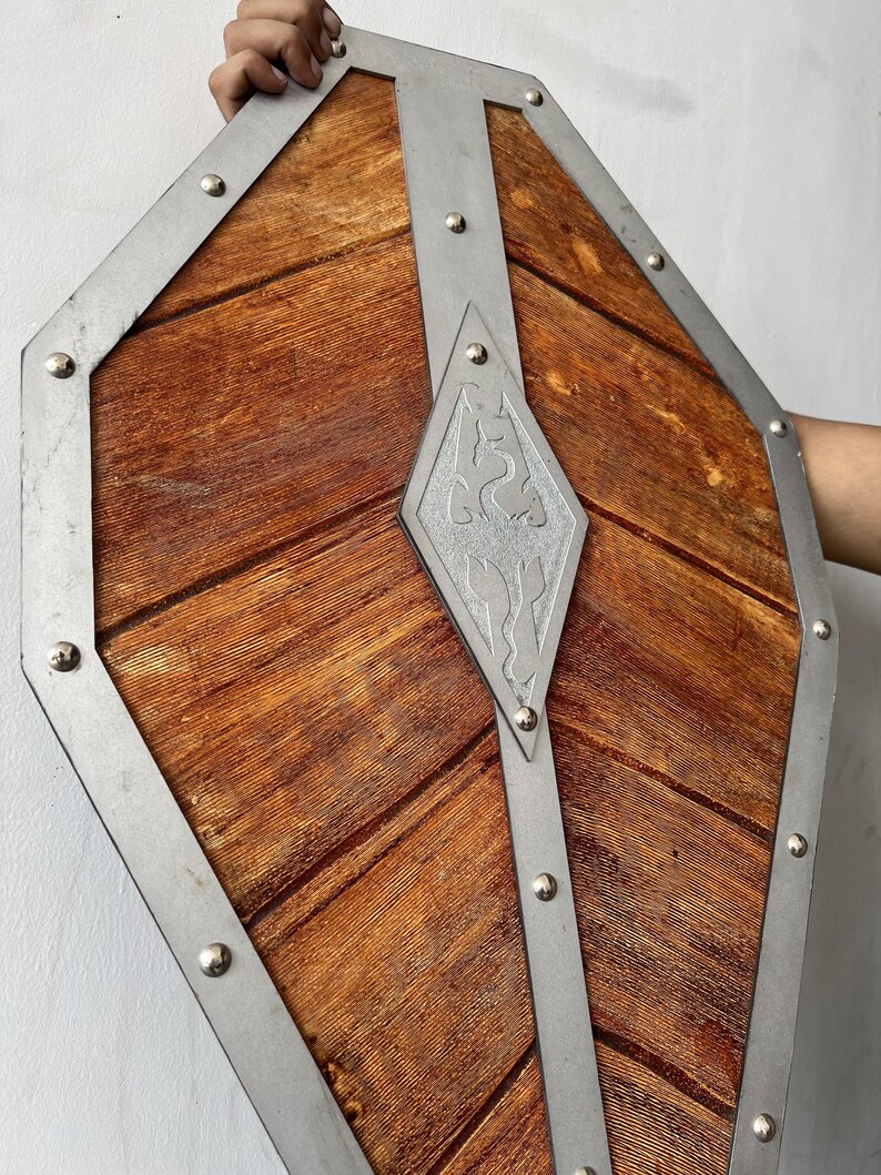 Handcrafted Wooden Warrior Shield with Viking Cosplay Rustic Décor view 4