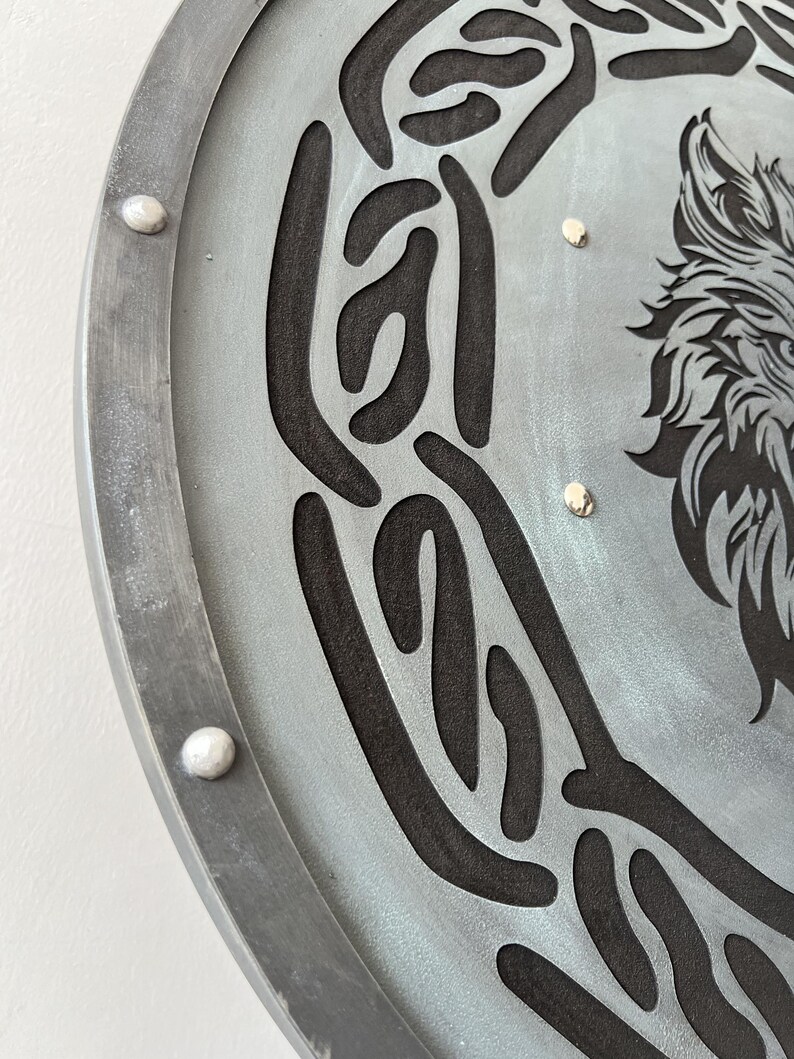 Handmade Engraved Viking Wolf Shield with Norse Celtic Knotwork view 4