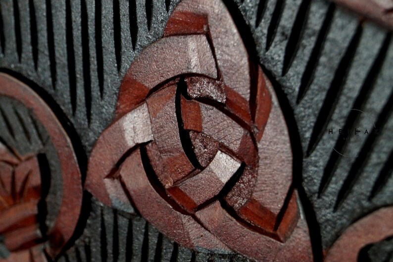 Hand-Carved Wooden Viking Shield with Norse Décor view 3