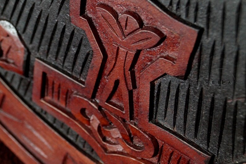 Hand-Carved Wooden Viking Shield with Norse Décor view 4
